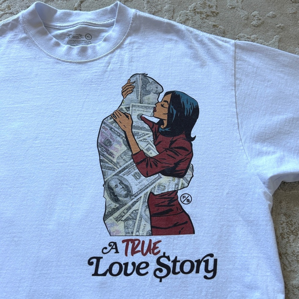 Fly Supply Mens White A True‎ Love Story Graphic Tee - Size XL - Picture 2 of 7